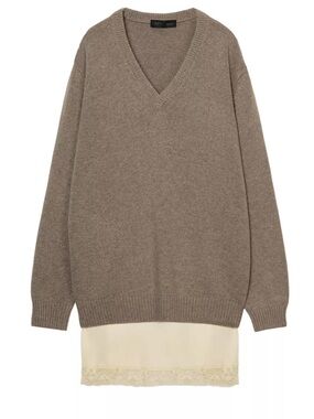 NWT Zara V-neck Wool Blend Lace Lined Jumper Small
